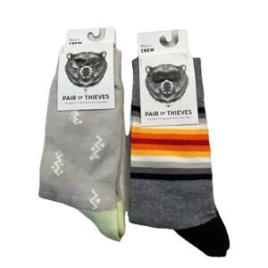 2 Pair Men's Pair of Thieves Crew Socks - Green/Gray/Orange Size 8-12 NEW NWT S6